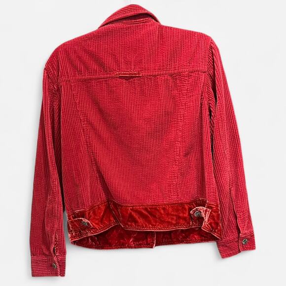 J.Jill Red Courderoy Trucker Coat With Velvet Trim Boho Chic Effortless Classic - Picture 4 of 10